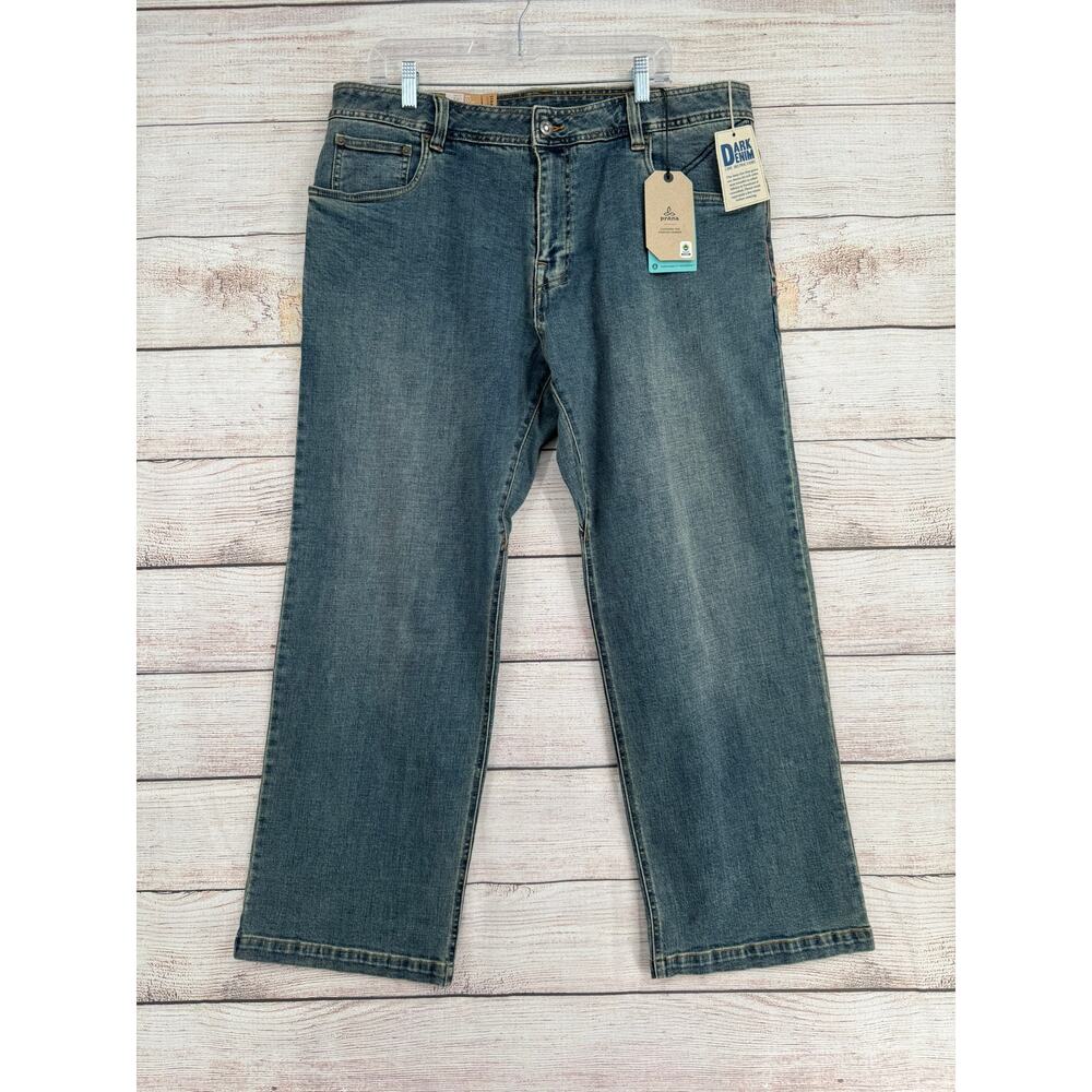 prAna Axiom Straight Leg Jeans Mens 38x30 Blue Medium Wash Stretch NEW